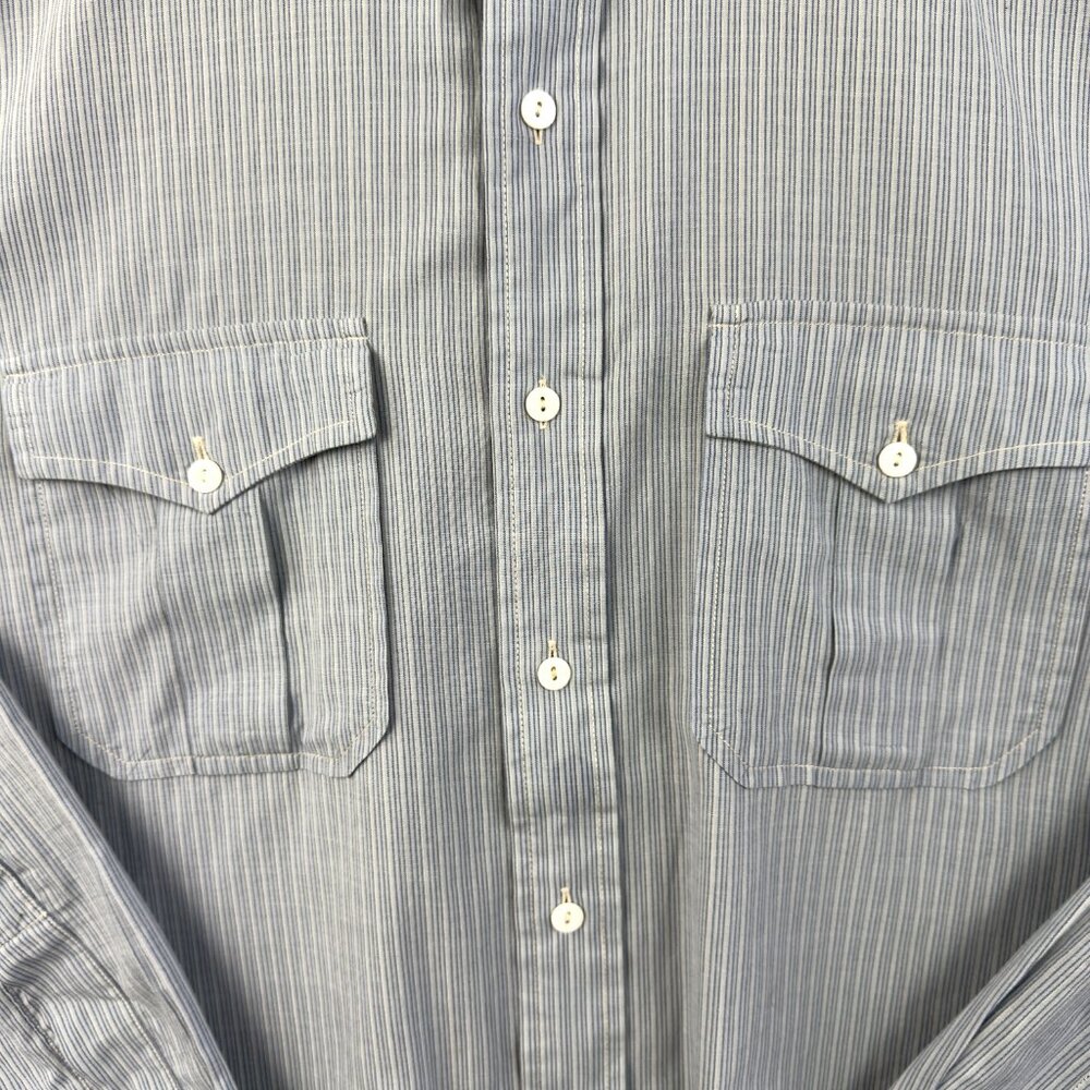 RRL Ralph Lauren Vintage Indigo Pinstripe Work Shirt Large – Heritage Oxford - Picture 3 of 14